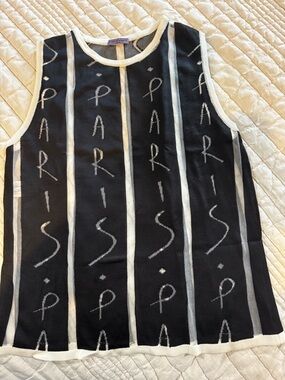 Emanuel Ungaro Black and Cream Knit Top with Script Label